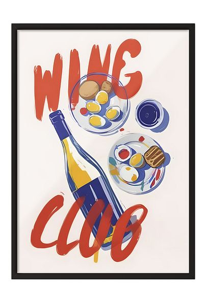 Postifull Pictură cu cadru negru, Wine Club, Pictură de perete pentru bucătărie din seria Comfort, NR: 109073