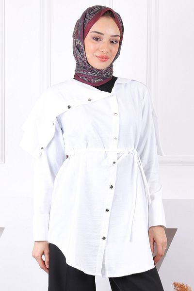 İmajButik Ecru Collar Detailed Modal Tunic
