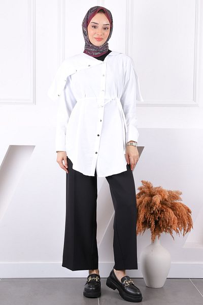 İmajButik Ecru Collar Detailed Modal Tunic