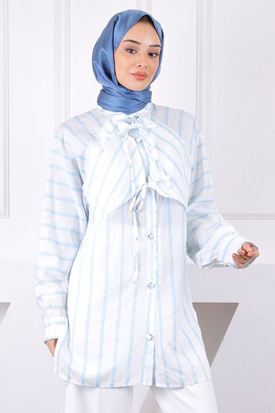 İmajButik Πουκάμισο εκρού με ριγέ λεπτομέρεια