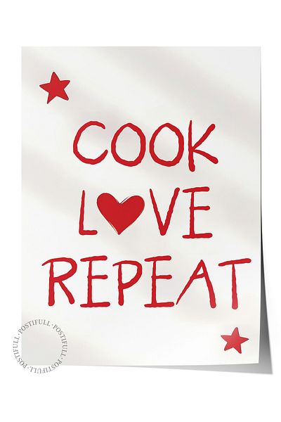 Postifull Frameless Poster, Cook, Love, Repeat, Comfort Series Kitchen Wall Poster, No:109051