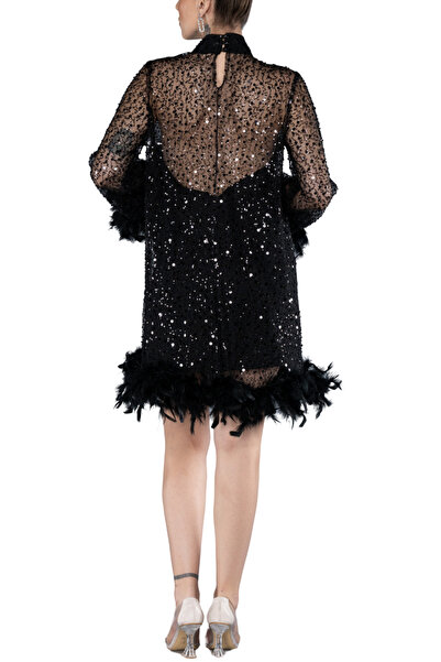 Arden Short Evening Dress, Sequin Sequin Halter Neck Mini Dress with Otrishi, Black, White Graduation Dress, 36-42