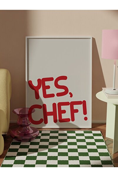 Postifull White Framed Painting, Yes Chef!, Comfort Series Kitchen Wall Painting, No:109053