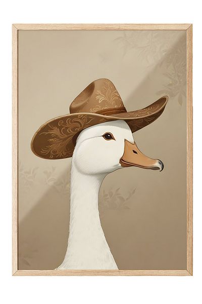 Postifull Ζωγραφική με ξύλινο πλαίσιο, Silly Cowboy Goose, Ξύλινη ζωγραφική κουζίνας σειράς Comfort, NO:108955