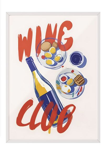 Postifull Pictură cu cadru alb, Wine Club, Pictură de perete pentru bucătărie din seria Comfort, NR:109073