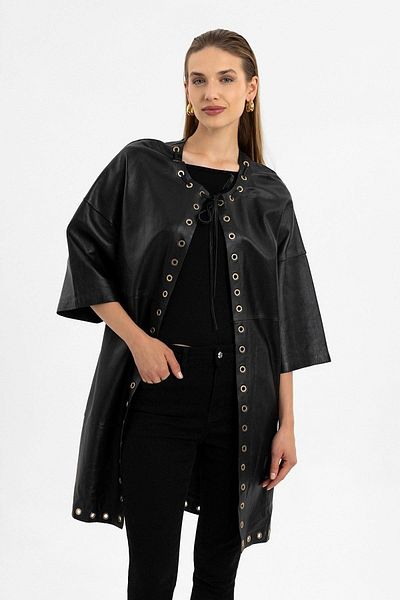 Deriderim Camila Black Unlined Casual Women's Genuine Leather Coat