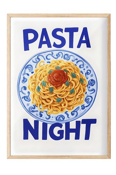 Postifull Ζωγραφική με ξύλινο πλαίσιο, Pasta Night, Ξύλινη ζωγραφική κουζίνας σειράς Comfort, NO:109082
