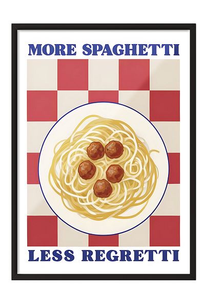 Postifull Pictură cu cadru negru, More Spaghetti Less Regretti, Pictură de perete pentru bucătărie din seria Comfort, NR:109090