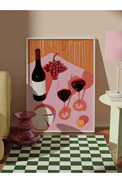 Postifull White Framed Painting, Grapes & Wine, Comfort Series Kitchen Wall Painting, No:109097