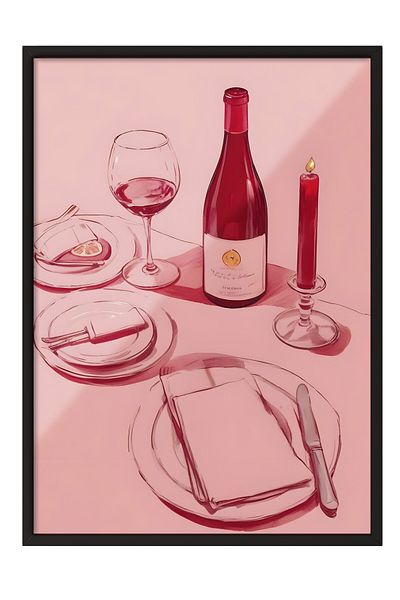 Postifull Pictură cu cadru negru, masă de vin, pictură de perete pentru bucătărie din seria Comfort, NR: 109084