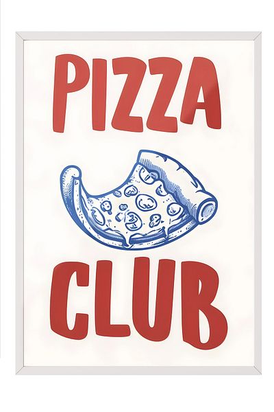 Postifull Pictură cu cadru alb, Pizza Club, Pictură de perete pentru bucătărie din seria Comfort, NR:109071