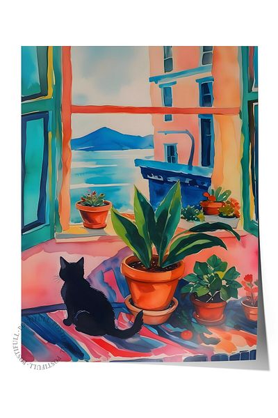 Postifull Frameless Poster, Black Cat, Comfort Series Kitchen Wall Poster, No:108963