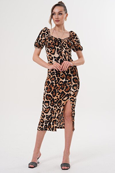 ZEYWEAR فستان ليوبارد كم البطيخ