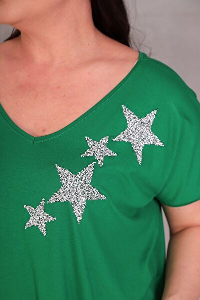 Esina Women's Viscose Blouse Stone Detailed Front and Back V-Neck