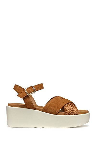 Geox Women's Suede Ankle Buckle Wedge Heeled Leather Sandals (D55M1B00022C6001)