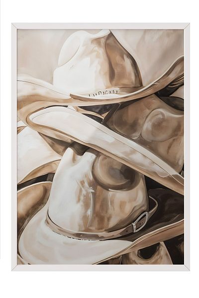 Postifull Pictură cu cadru alb, pălării de cowboy, pictură de perete pentru bucătărie din seria Comfort, NR: 108957