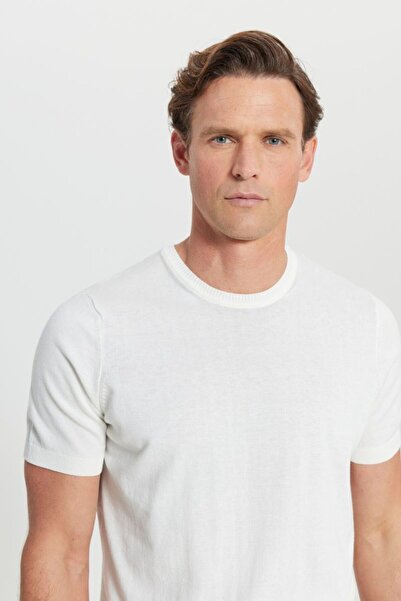 ALTINYILDIZ CLASSICS Altınyıldız Classics Crew Neck Jacquard White Men's T-Shirt Ace 072252031 _Byz