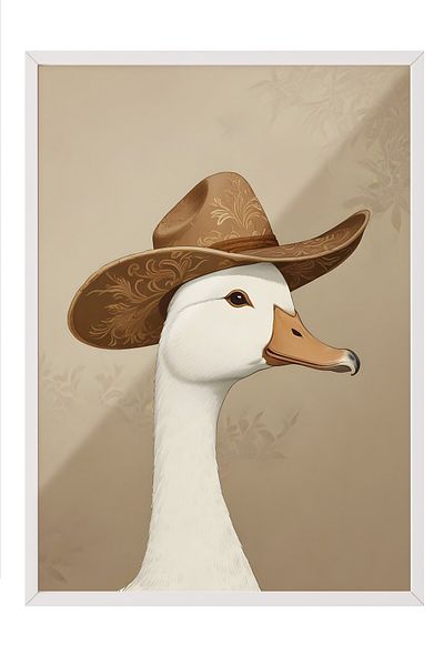 Postifull Pictură cu cadru alb, Silly Cowboy Goose, Pictură de perete pentru bucătărie din seria Comfort, NR:108955