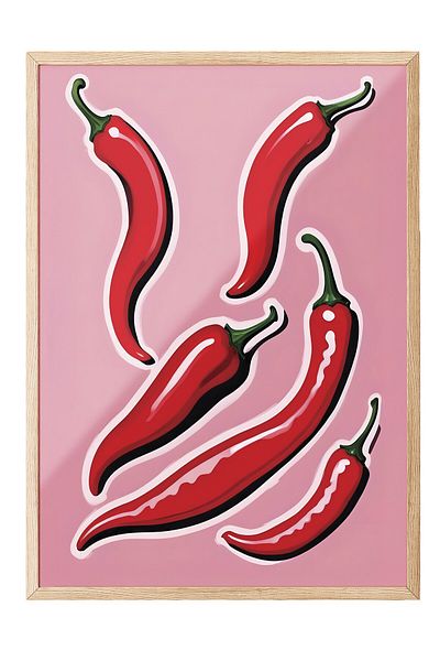Postifull Ζωγραφική με ξύλινο πλαίσιο, Chili Pepper, Ξύλινη ζωγραφική κουζίνας Comfort Series, NO:109057
