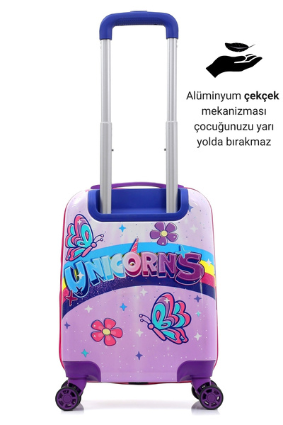 Gedox Kids Lila Pembe Gökkuşağı Unicorn Desenli Kız Çocuk Valizi 154.04