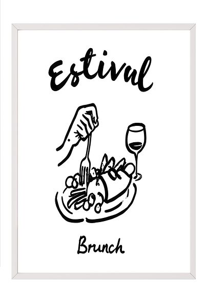 Postifull White Framed Painting, Estival Brunch, Comfort Series Kitchen Wall Painting, No:109113
