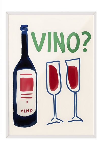Postifull White Framed Painting, Vino?, Comfort Series Kitchen Wall Painting, No:109063