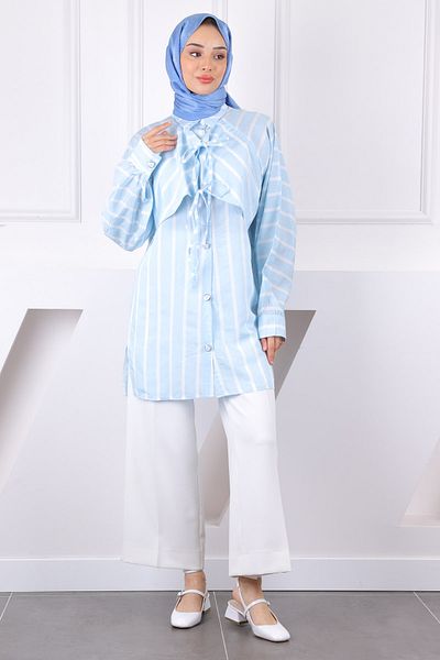 İmajButik Baby Blue ριγέ πουκάμισο με λεπτομέρεια γιακά