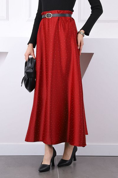 İmajButik Fusta din satin cu talie elastică burgundy