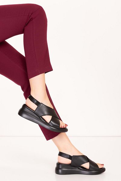 Gondol Short Heeled Cross Genuine Leather Sandals - elnr.393
