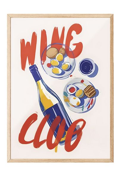 Postifull Ζωγραφική με ξύλινο πλαίσιο, Wine Club, Ξύλινη ζωγραφική κουζίνας Comfort Series, NO:109073