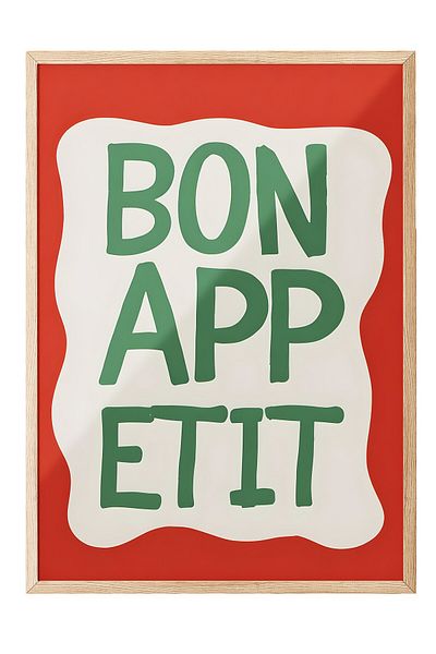 Postifull Πίνακας με ξύλινο πλαίσιο, Bon Appetit, Ξύλινος πίνακας κουζίνας Comfort Series, NO:109069