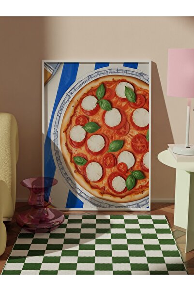 Postifull White Framed Painting, Pizza Plate, Comfort Series Kitchen Wall Painting, No:109103