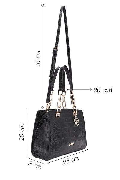 Derimod Women's Black Long Strap Crocodile Patterned Classic Shoulder Bag 25Sbd2479E3