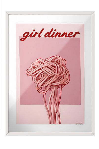 Postifull White Framed Painting, Girl Dinner, Comfort Series Kitchen Wall Painting, No:109095
