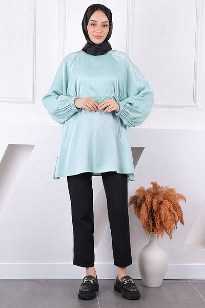İmajButik Γυαλιστερό χιτώνα με πράσινη μέση μέντας