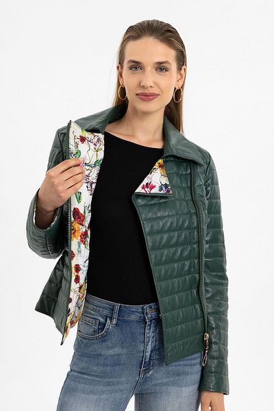 Deriderim Palton din piele naturală cu cusături matlasate pentru femei Green Elise