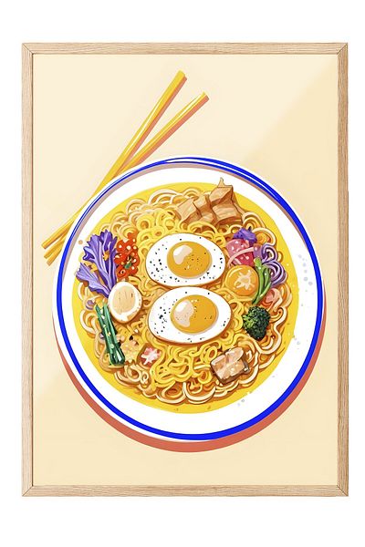 Postifull Ζωγραφική με ξύλινο πλαίσιο, Ramen, Ξύλινη ζωγραφική κουζίνας σειράς Comfort, NO:109087