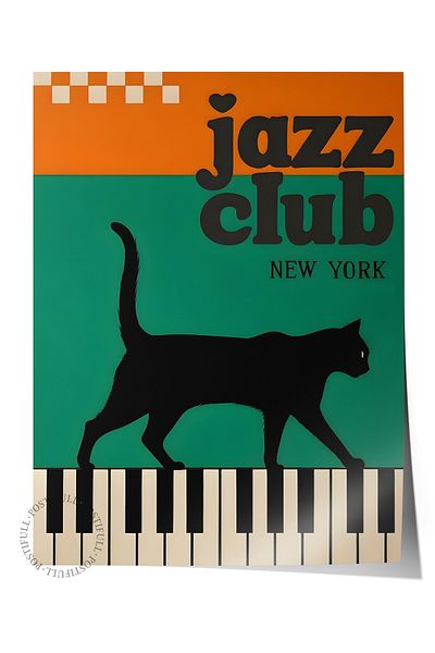 Postifull Unframed Poster, the Black Cat Jazz Club - 1, Comfort Series Kitchen Wall Poster, No:108976