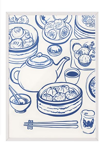Postifull White Framed Painting, Dumpling Table, Comfort Series Kitchen Wall Painting, No: 109119