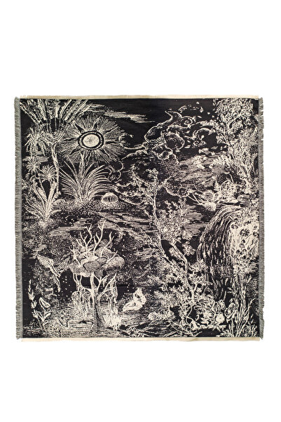 CASHMERE AND SİLK MAWLANA (120 X 120) Modal Silk Square Double Printed Shawl