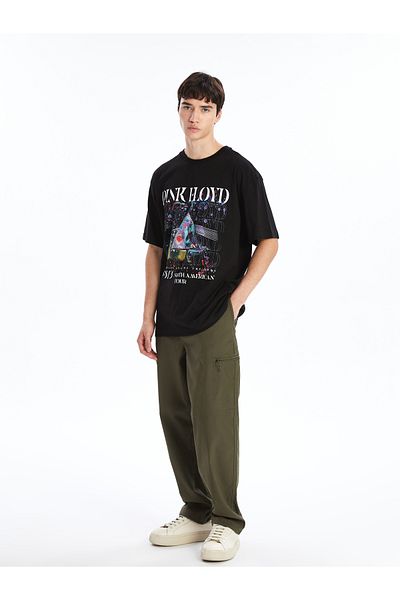 LC Waikiki Crew Neck Short Sleeve Pink Floyd Printed Combed Cotton Men's T-Shirt