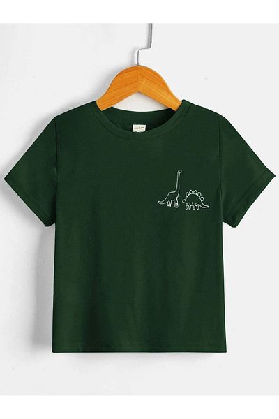 CLAYES Dinosaurs Cotton Kids T-Shirt - Nefti Green Printed Girls Boys' Summer Crew Neck T-Shirt