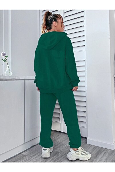 DUBU BUTİK Γυναικεία αθλητική φόρμα Green Happıness - Printed Oversize