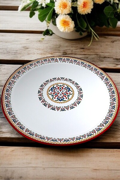 İnci Emaye رقم 70 أدوات مائدة صينية مطلية بالمينا، صينية تقديم الطعام، طاولة أرضية زنك ~68 سم