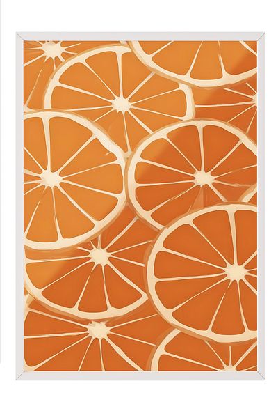 Postifull White Framed Painting, Orange, Comfort Series Kitchen Wall Painting, No: 109131