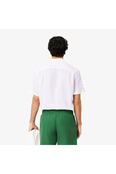 Lacoste Erkek Regular Fit Kısa Kollu Düğmeli Yaka Keten Beyaz Gömlek