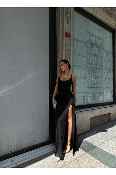 Genel Markalar Tek yırtmaçlı Full lycra esnek mikro kumaş maxi boy elbise