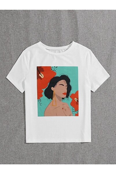 VBSVİBES Γυναικείο μπλουζάκι με φλοράλ στάμπα σε λευκό Oversize