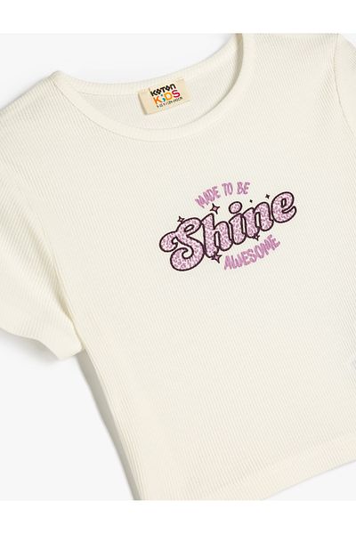 Koton Slogan Printed Crew Neck Cotton Crop T-Shirt