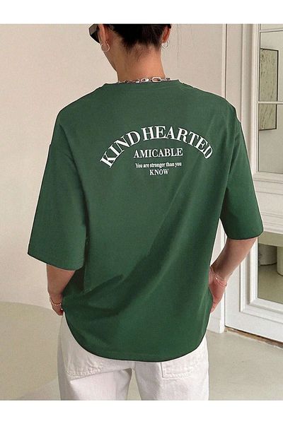 CLAYES Μπλουζάκι Kind Hearted - Πράσινη στάμπα Oversize Crew Neck με κοντό μανίκι